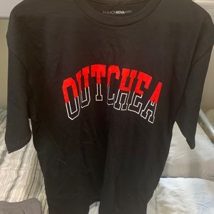 Black and red “outchea” fashion Nova T-shirt
